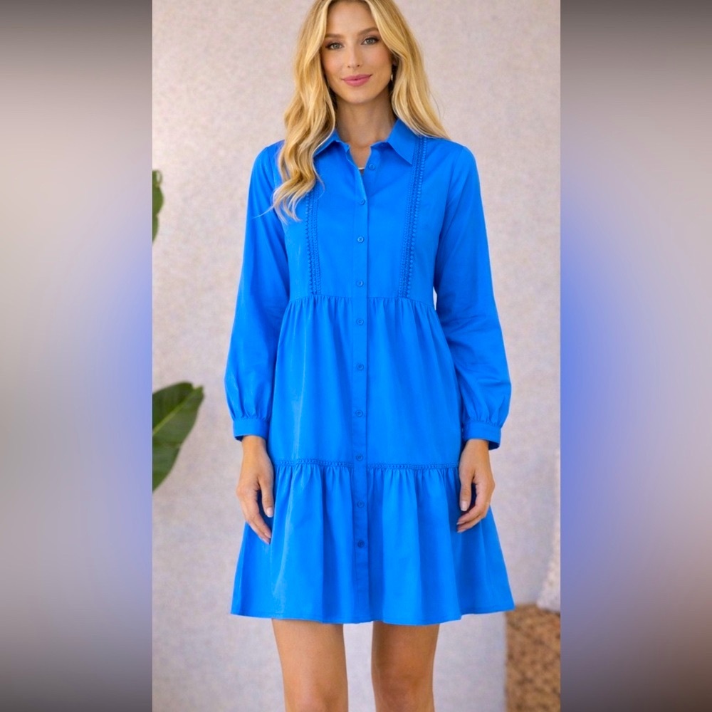 Nanette Lepore Shirt Midi Dress crochet Lace poplin  14 polished preppy classic